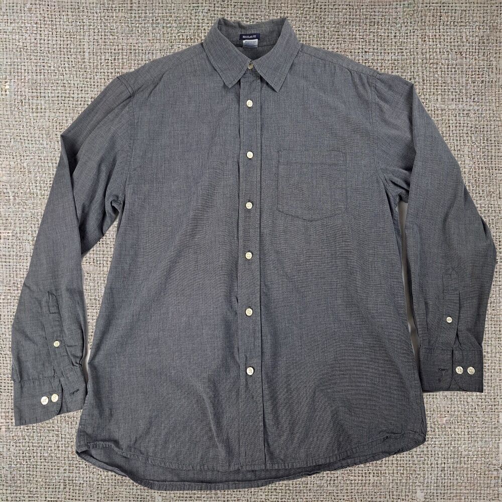 Old Navy Solid Blue Dress Shirt Regular Fit 100% Cotton Size Medium 14in Neck